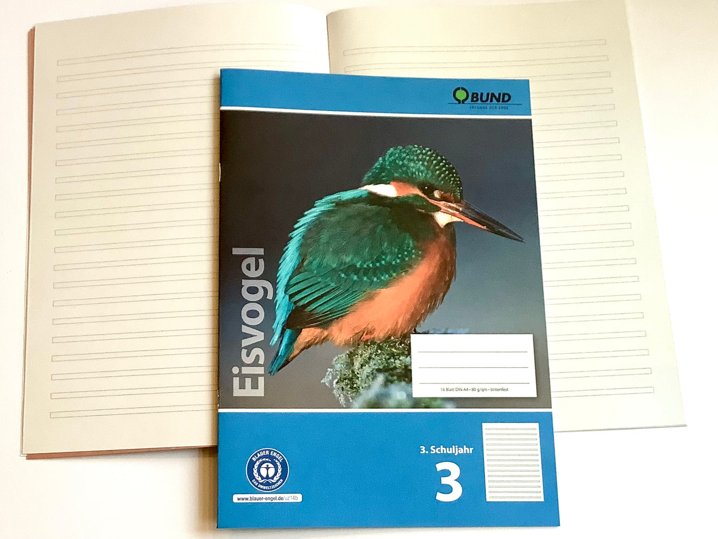 Schulheft A4 Lin.3. Klasse Eisvogel - Polly Paper - Umweltfreundliche Schreibwaren
