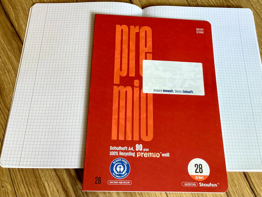 Schulheft A4 Lin.28 kariert 90g premio 16S.