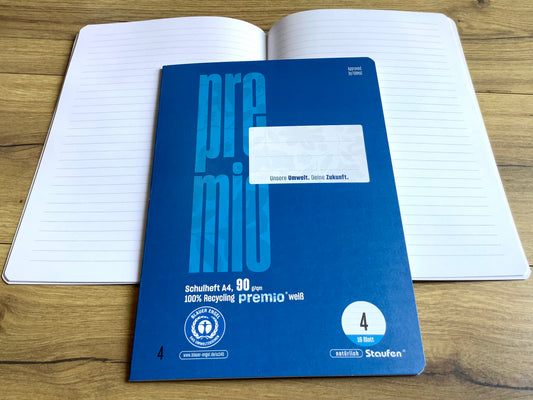 Schulheft A4 Lin.4 liniert 90g/m² Premio - Polly Paper - Umweltfreundliche Schreibwaren