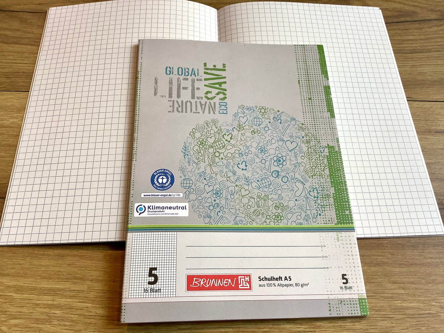Schulheft A5 Lin.5 kariert 80g Brunnen Eco