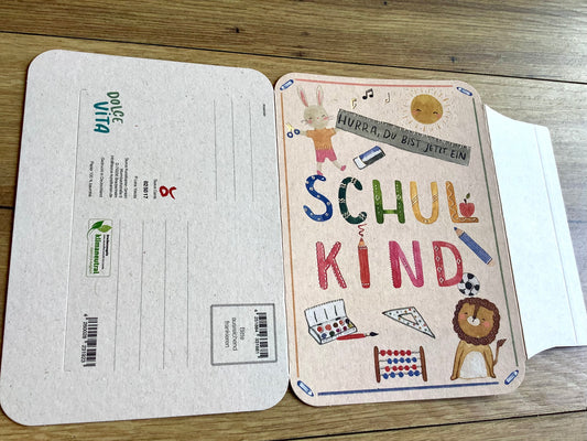 Briefkarte Zuckerrohr "Hurra Schulkind" (taurus) - Polly Paper - Umweltfreundliche Schreibwaren