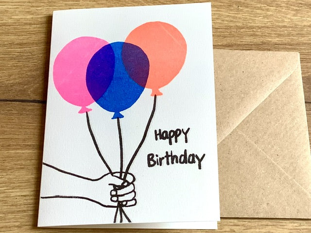 Briefkarte 3 Ballons Happy Birthday SuperJuju - Polly Paper - Umweltfreundliche Schreibwaren