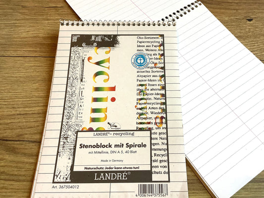 A5-Block Spiralnotizblock Stenoblock liniert - Polly Paper - Umweltfreundliche Schreibwaren