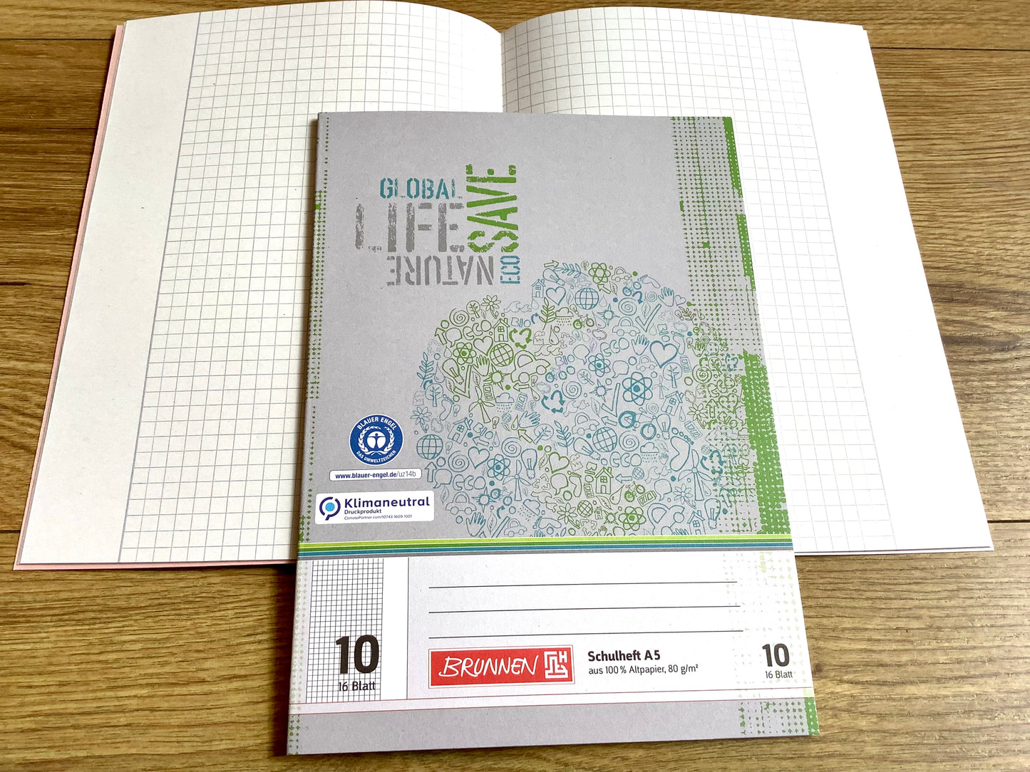 Schulheft A5 Lin.10 kariert mit Rand Brunnen Eco RC