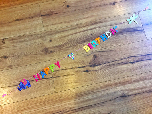 Girlande Happy Birthday Nepalpapier 1m - Polly Paper - Umweltfreundliche Schreibwaren