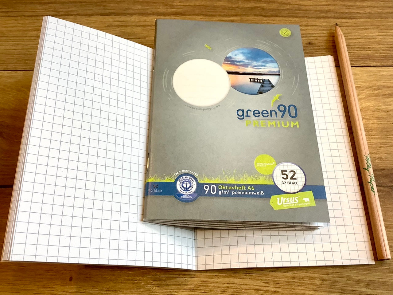 a6 kariertes oktavheft recycelt green 90g