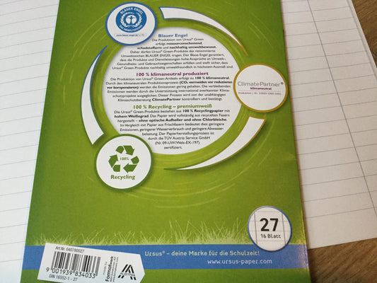 Schulheft A5 Lin.27 liniert m.Rdl. green 90g - Polly Paper - Umweltfreundliche Schreibwaren