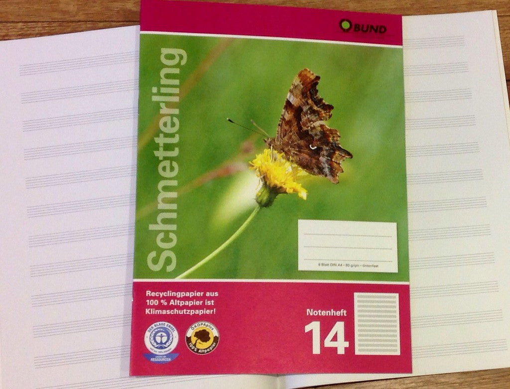 Notenheft A4 Lin 14 Schmetterling