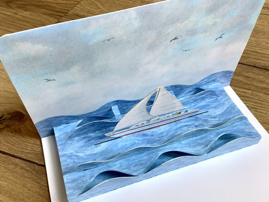 3D Pop-up-Karte "Stürmische See" Segelboot