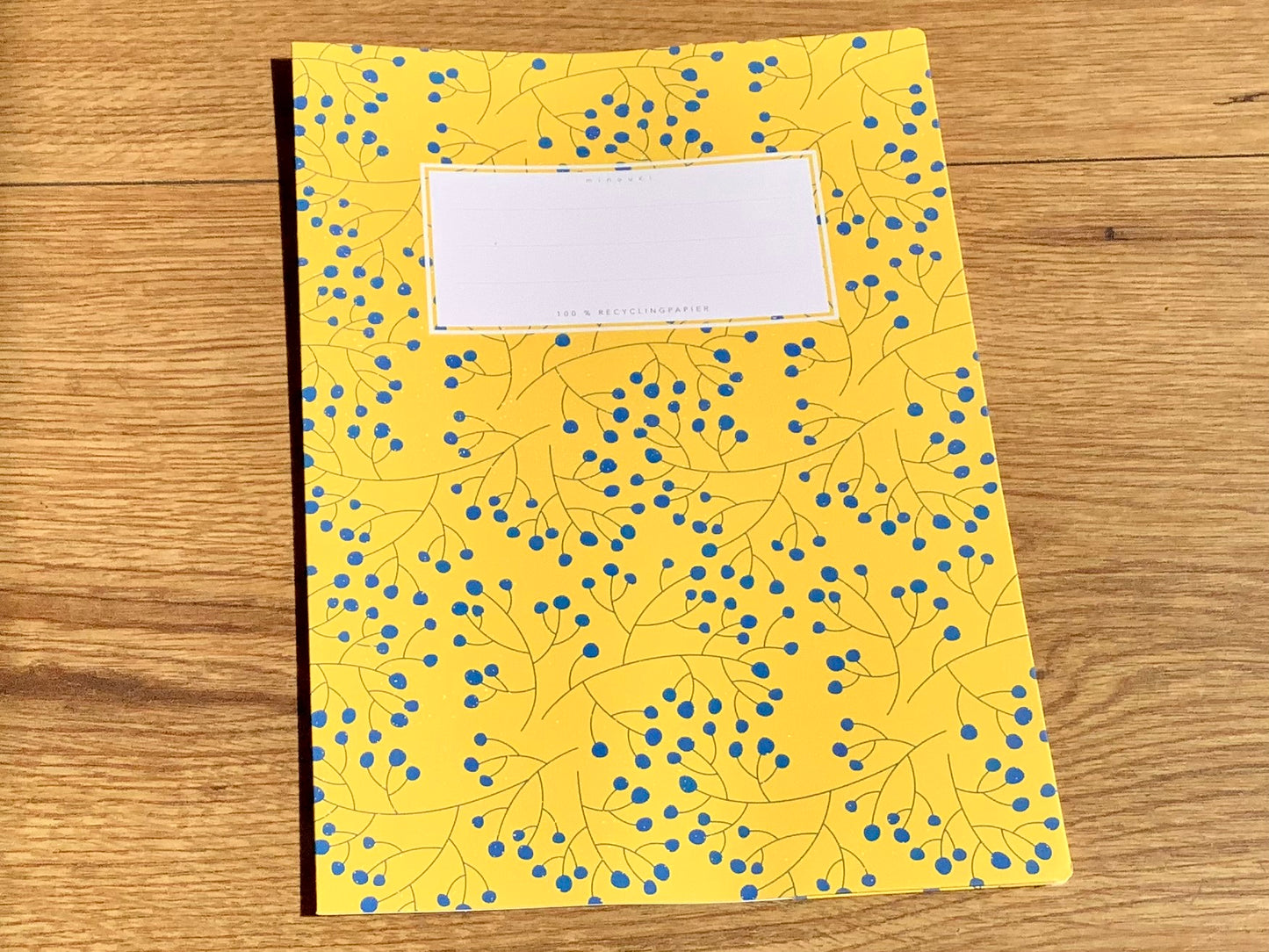 Heftumschlag minouki A5 Recyclingpapier gelb blau gemustert