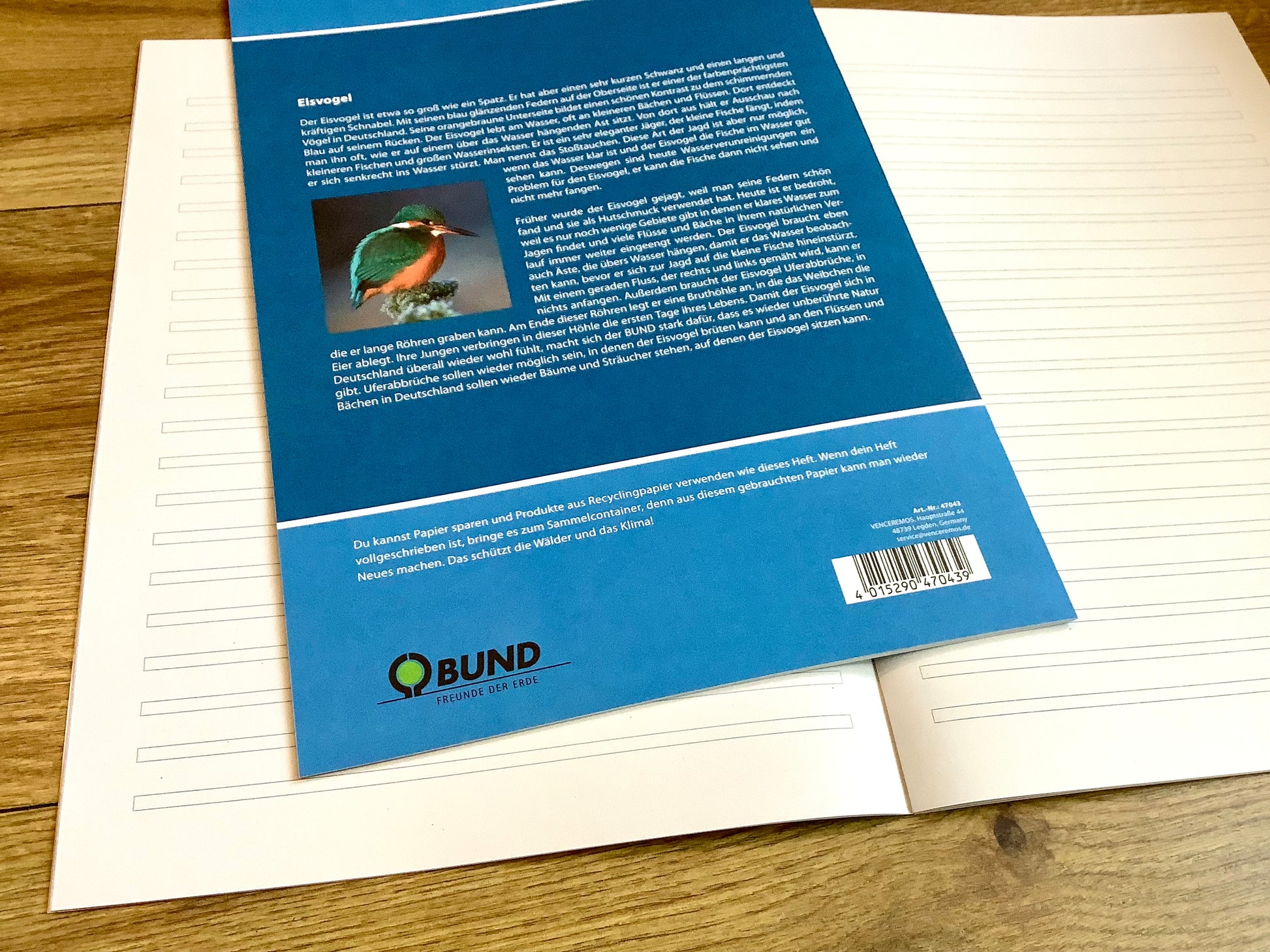 Schulheft A4 Lin.3. Klasse Eisvogel - Polly Paper - Umweltfreundliche Schreibwaren