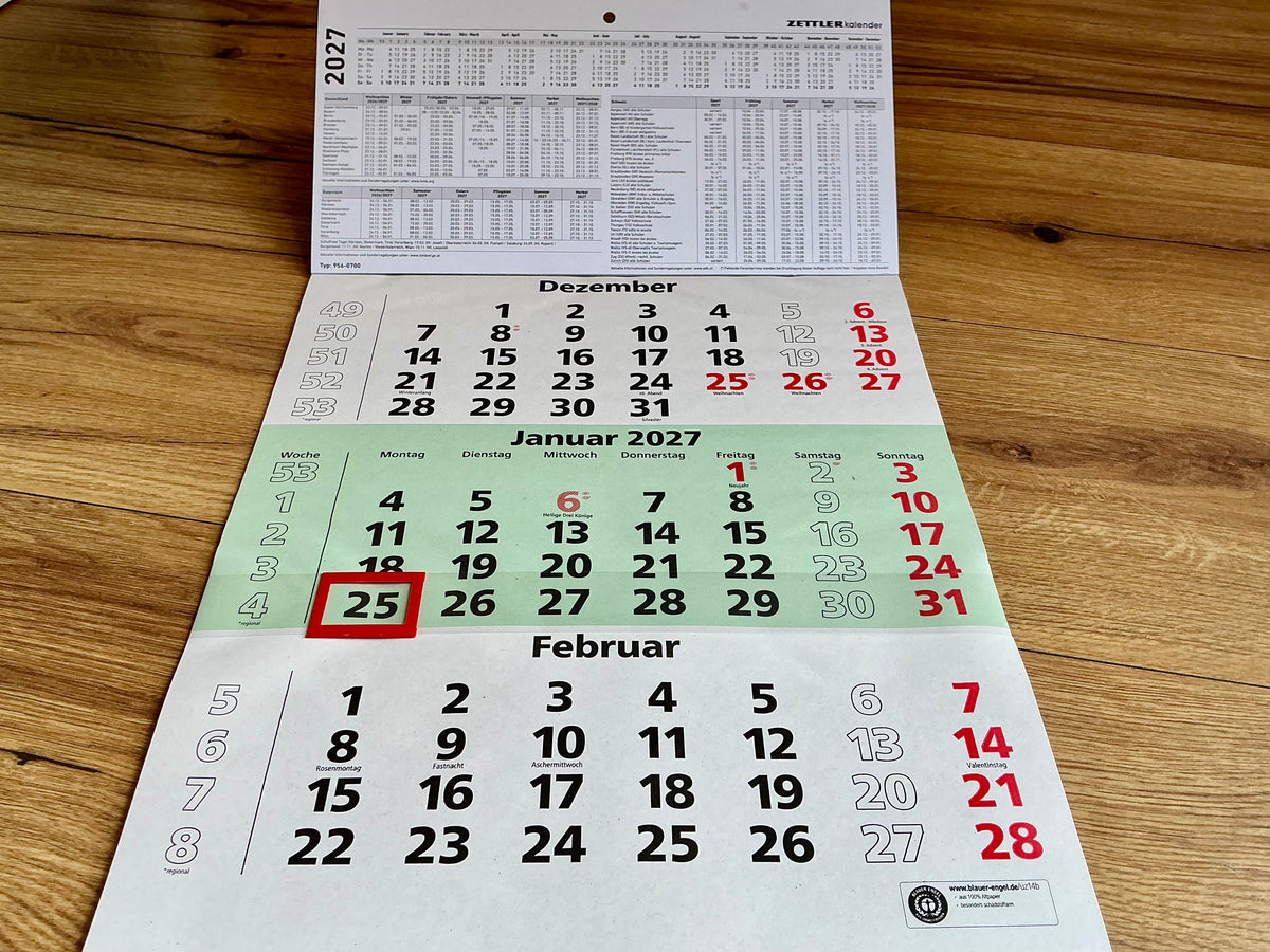 Dreimonatskalender Zettler recycelt 2027