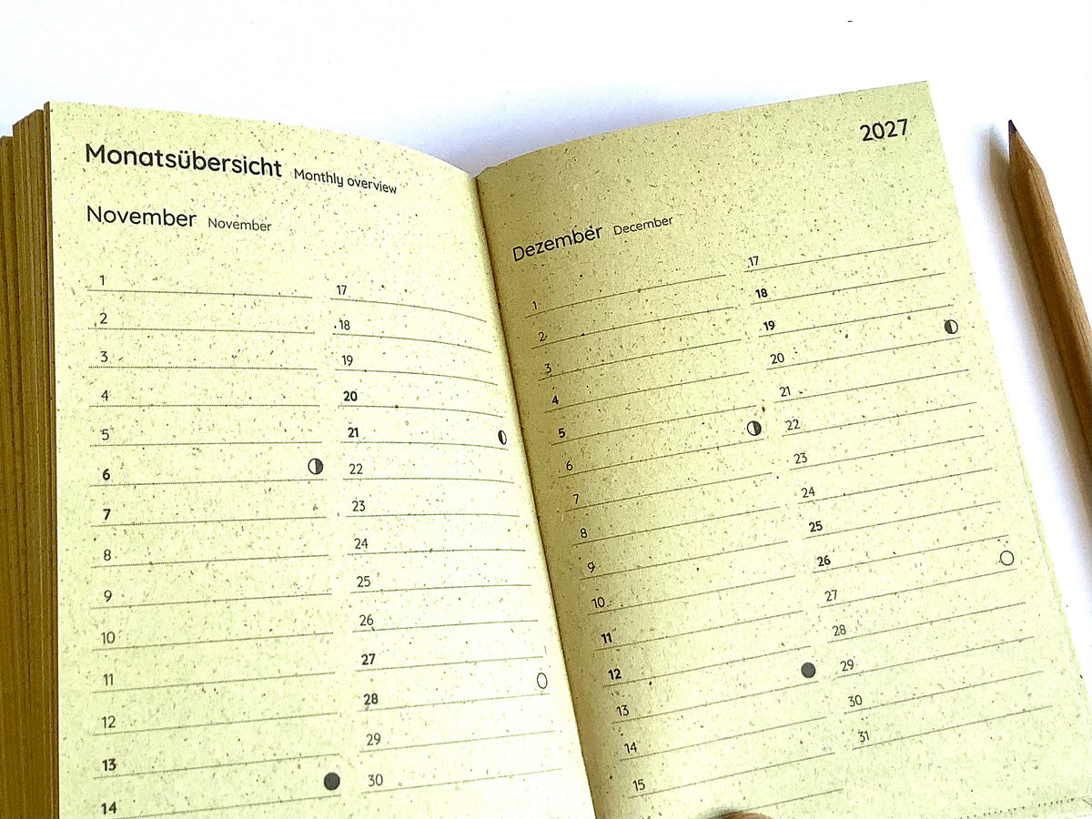 Wochenkalender A6 matabooks Graspapier S natur vegan 2027