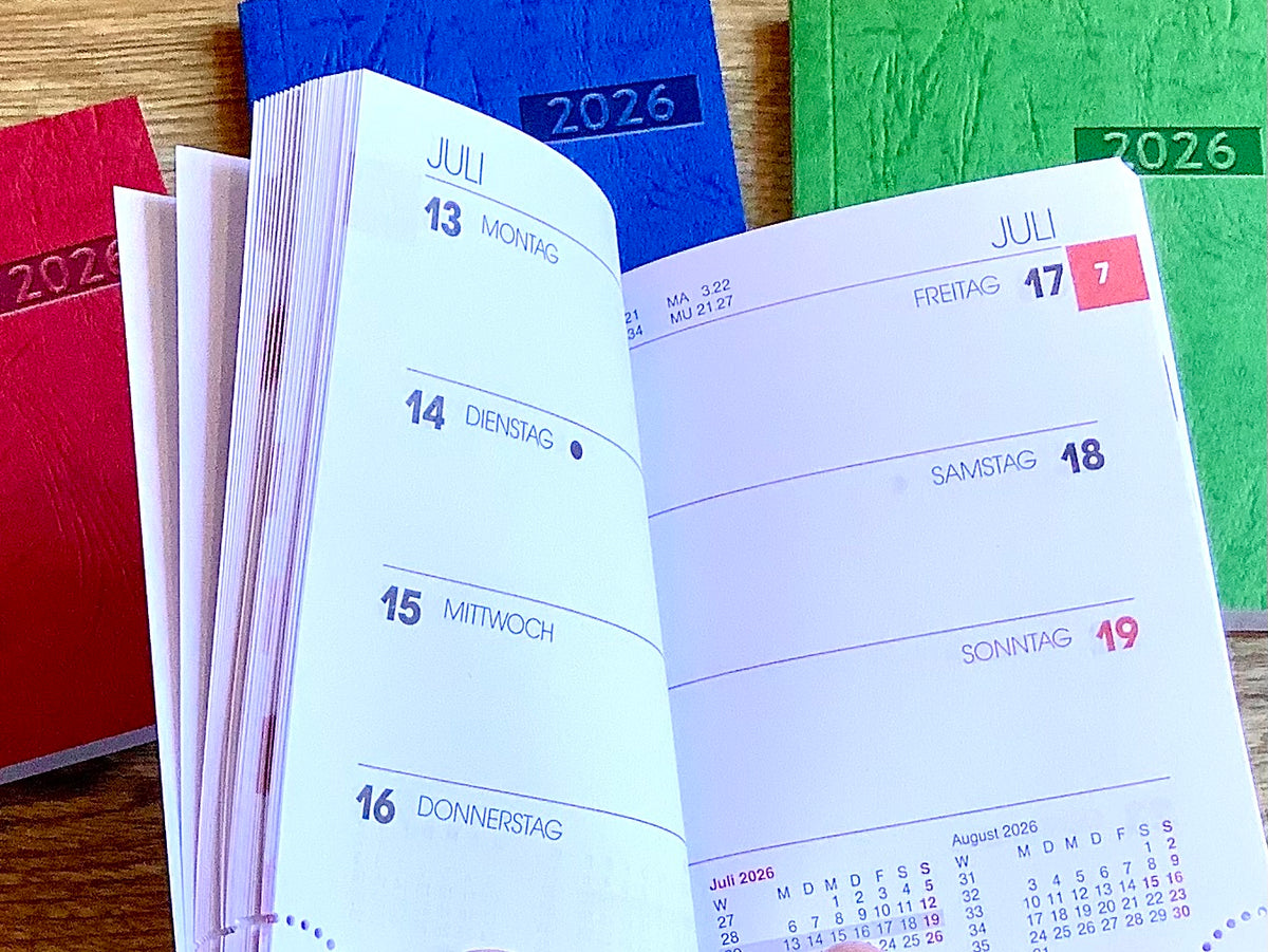 Mini Taschenkalender A7 1W/2S 7x10cm 2026 - Polly Paper - Umweltfreundliche Schreibwaren