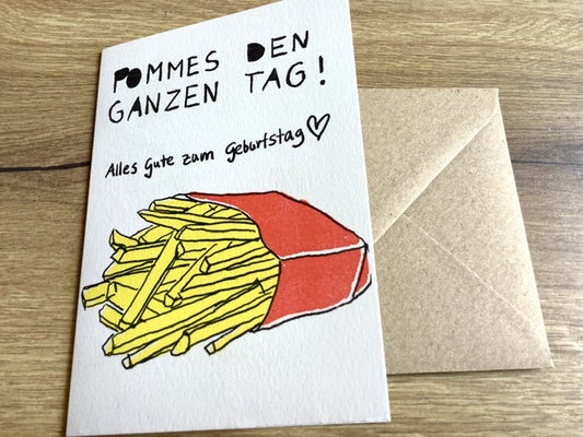 Briefkarte Pommes den ganzen Tag - Polly Paper - Umweltfreundliche Schreibwaren