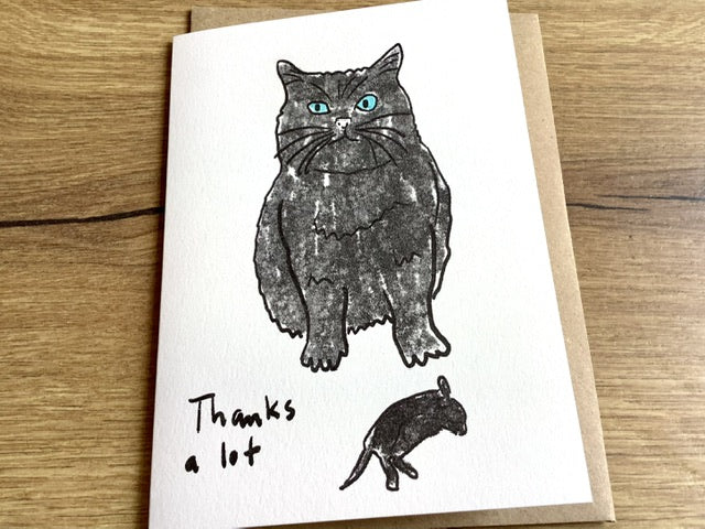 Briefkarte Thanks a lot Katze Maus SJJ - Polly Paper - Umweltfreundliche Schreibwaren