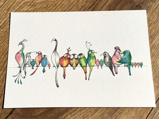 Bambus-Postkarte Vogelparade Ligarti - Polly Paper - Umweltfreundliche Schreibwaren
