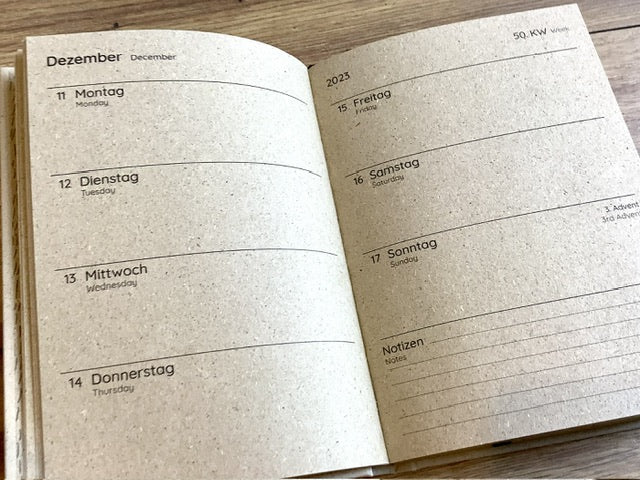 Wochenkalender A6 matabooks Graspapier S natur vegan 2027