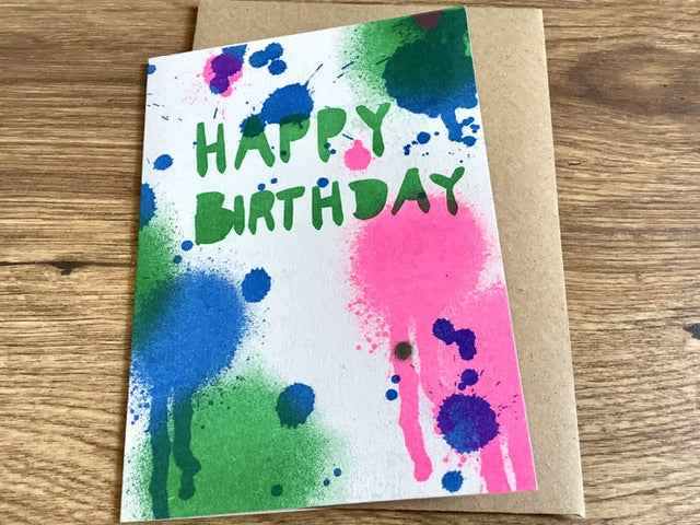 Briefkarte Happy Birthday Kleckse - Polly Paper - Umweltfreundliche Schreibwaren