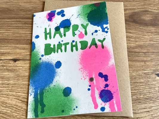 Briefkarte Happy Birthday Kleckse - Polly Paper - Umweltfreundliche Schreibwaren