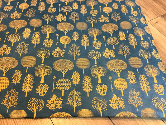 Geschenkpapier Lokta Lamali Trees kupfer auf petrol