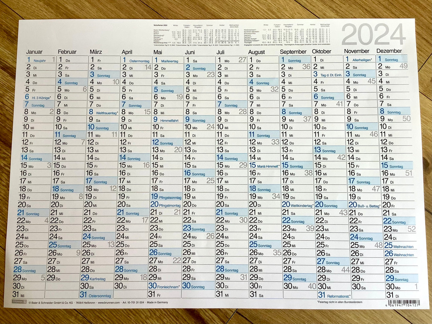 Tafelkalender Jahreskalender A3 quer 2024 (!!!) Brunnen