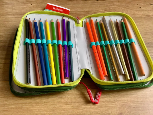 Schul-Etui Dino XL gefüllt 3 Reißverschlüsse BRUNNEN