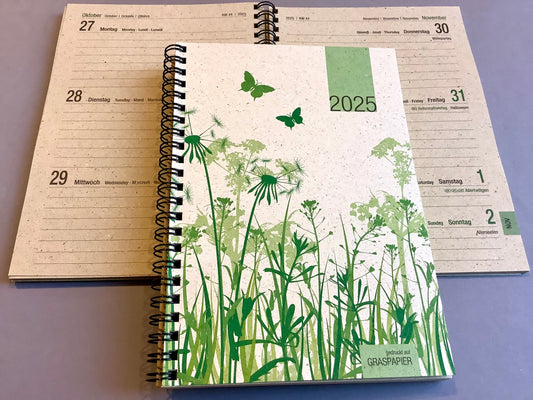 Wochenkalender Graspapier A5 2025 (!) Zettler 1W/2S
