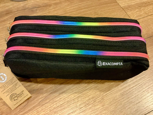 Stiftetasche Recycling schwarz mit Regenbogen-Reißverschluss - Polly Paper - Umweltfreundliche Schreibwaren