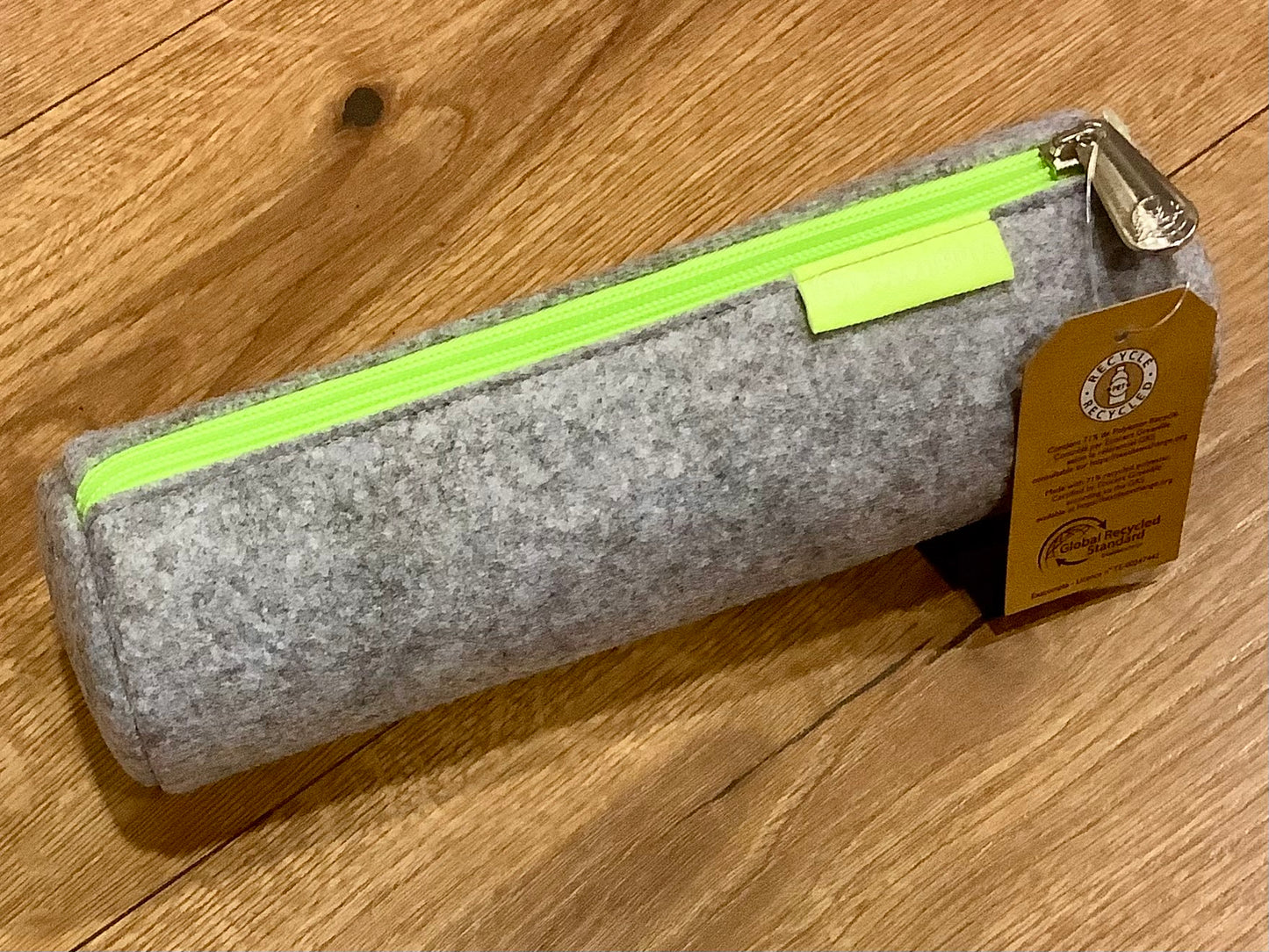 Stiftetasche Recycling-Filz grau-neongrün 22cm (p)