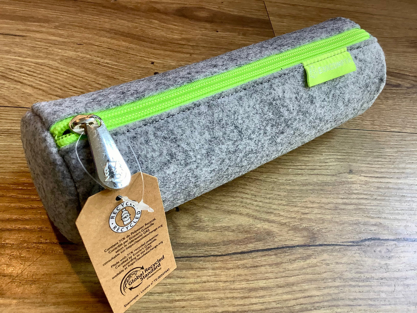 Stiftetasche Recycling-Filz grau-neongrün 22cm (p)