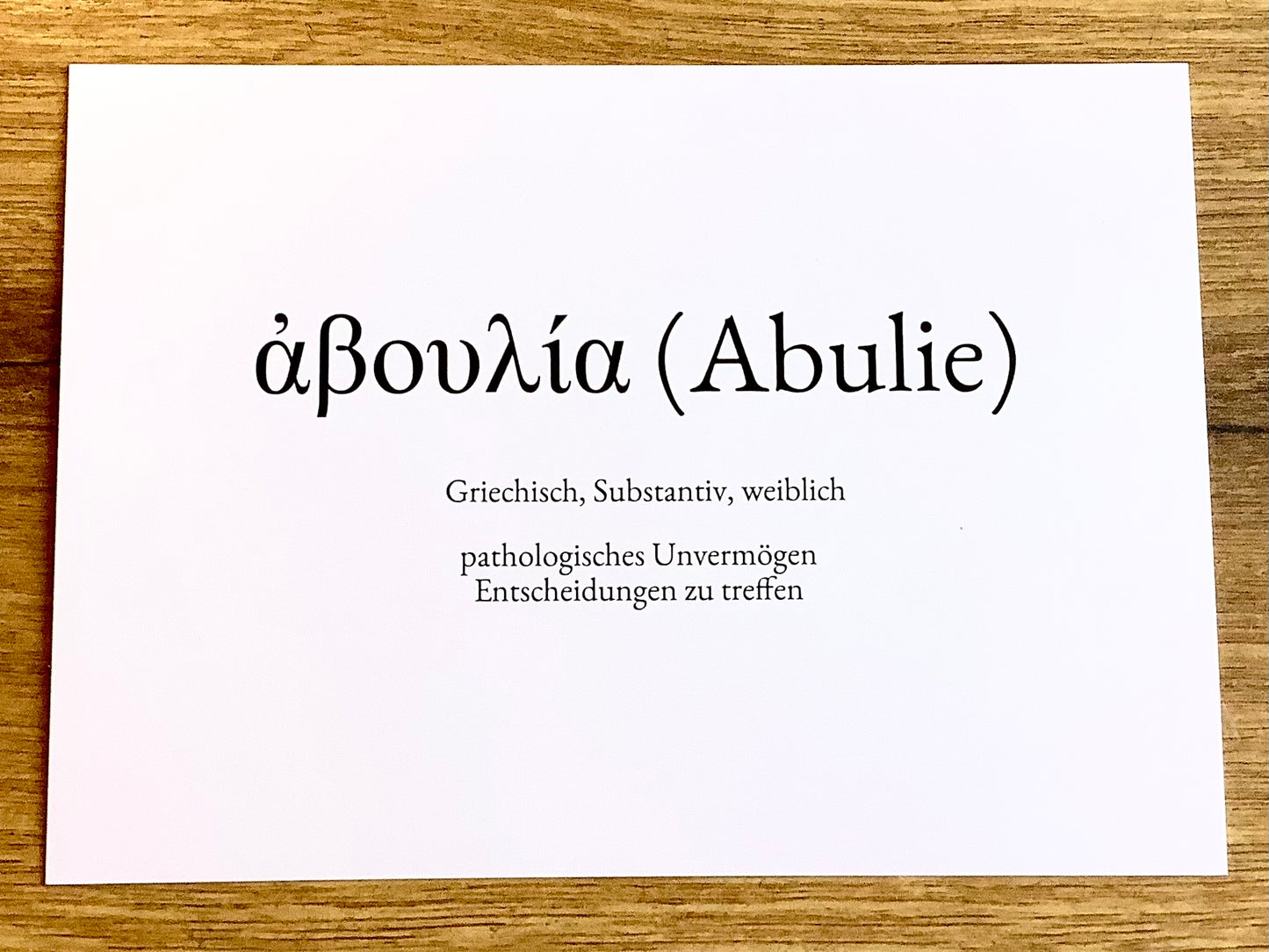 Postkarte "Abulie" Wortschatzkarte - Polly Paper - Umweltfreundliche Schreibwaren