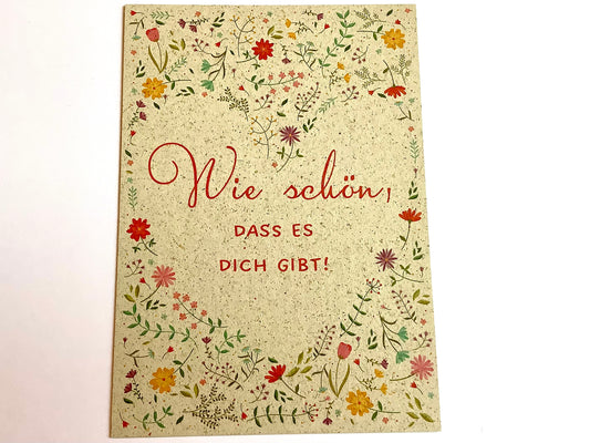 Postkarte Graspapier "Wie schön, dass es dich gibt!" - Polly Paper - Umweltfreundliche Schreibwaren