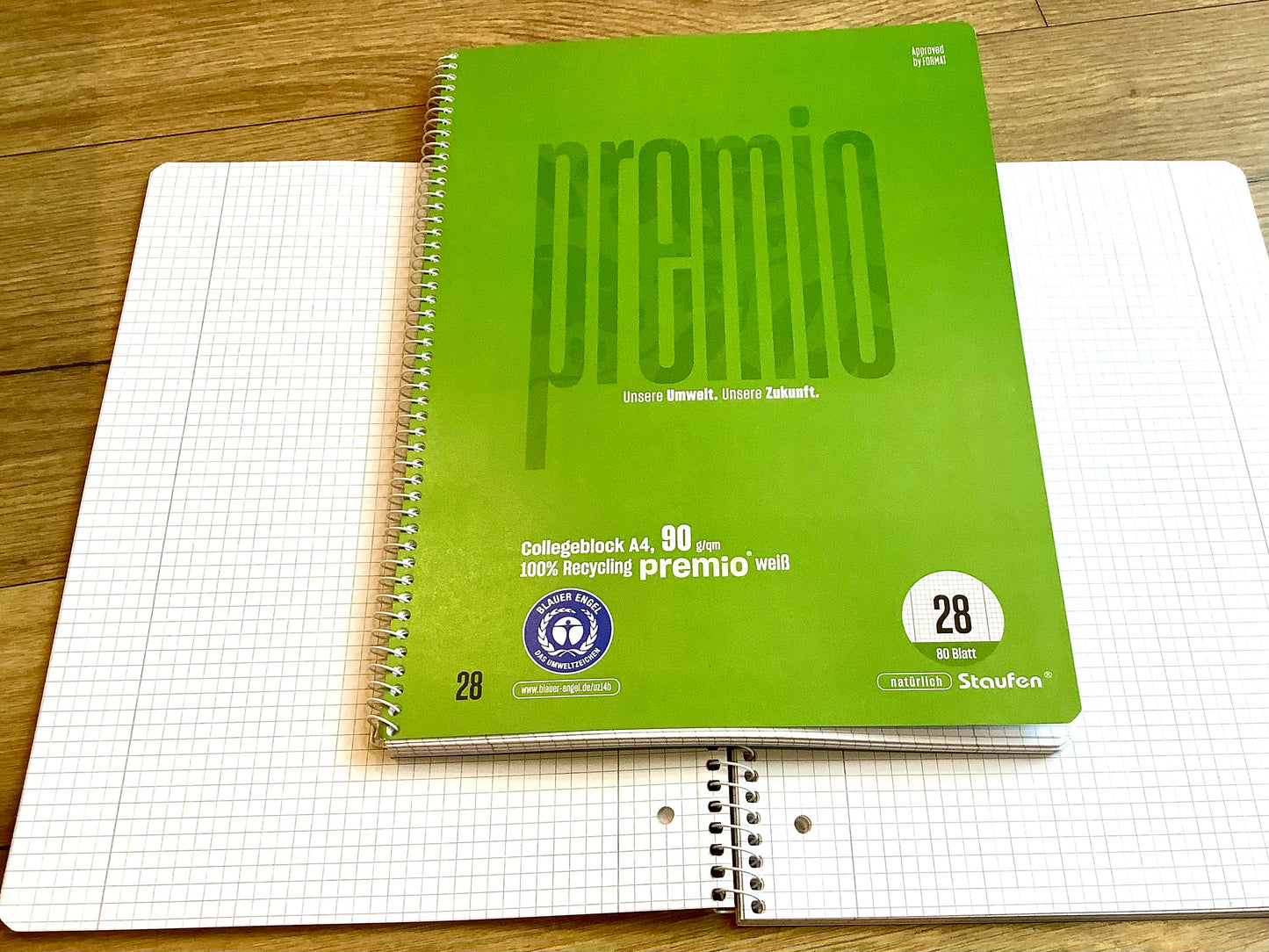 Collegeblock kariert 90g Premio recycelt Randlinien