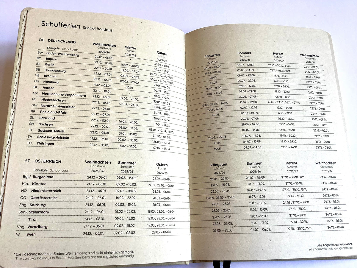 Wochenkalender A5 matabooks Graspapier vegan 2027