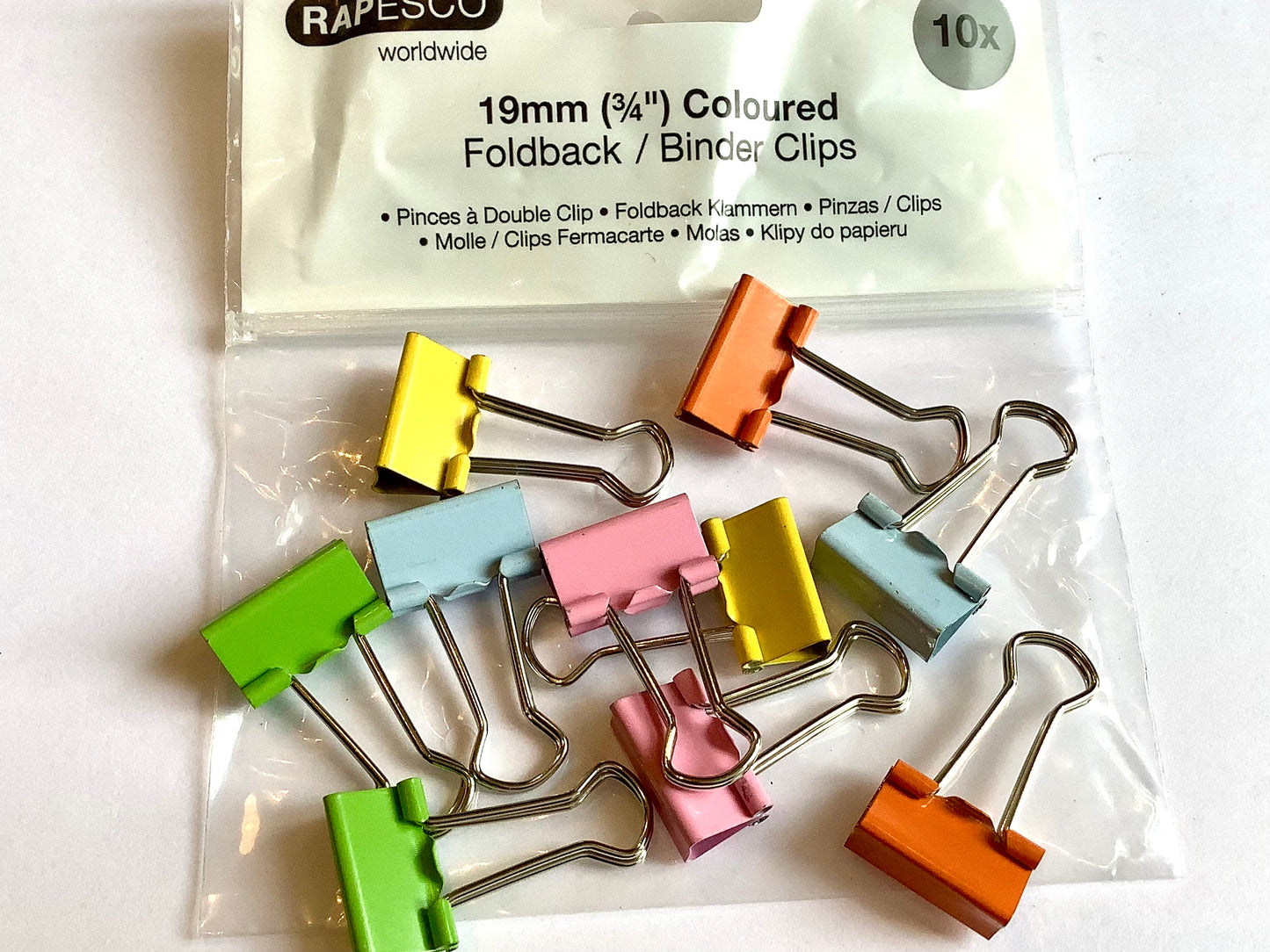 Foldback Clips Farbmix pastell 19mm rapesco 10St. - Polly Paper - Umweltfreundliche Schreibwaren