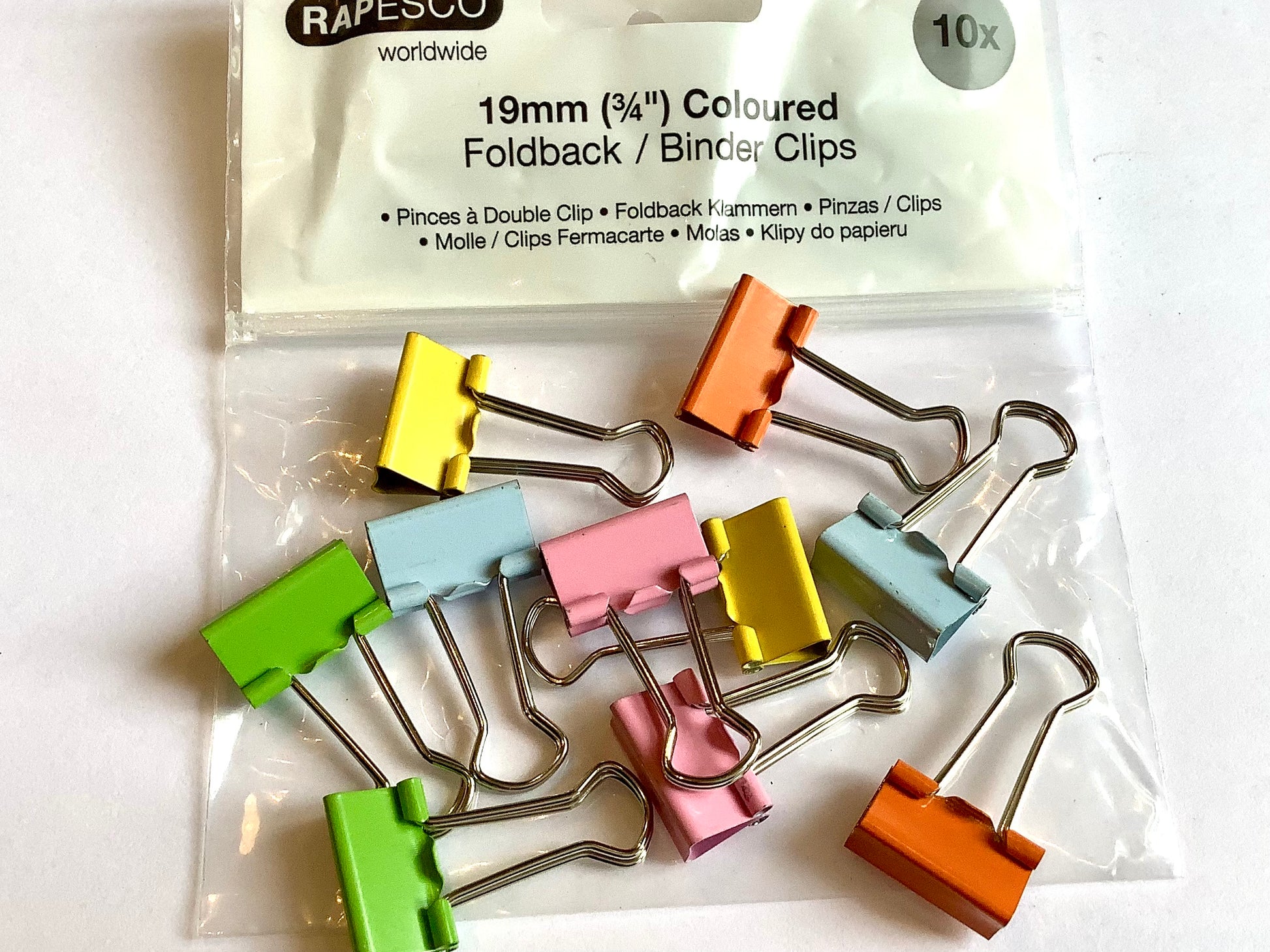 Foldback Clips Farbmix pastell 19mm rapesco 10St. - Polly Paper - Umweltfreundliche Schreibwaren