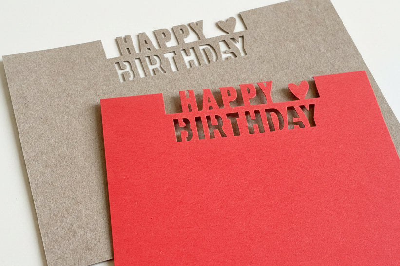 Geburtstagskarte mit den Worten happy birthday herausgestanzt
