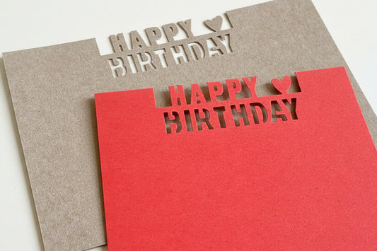 Geburtstagskarte mit den Worten happy birthday herausgestanzt