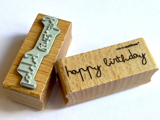 holzstempel Text Happy Birthday