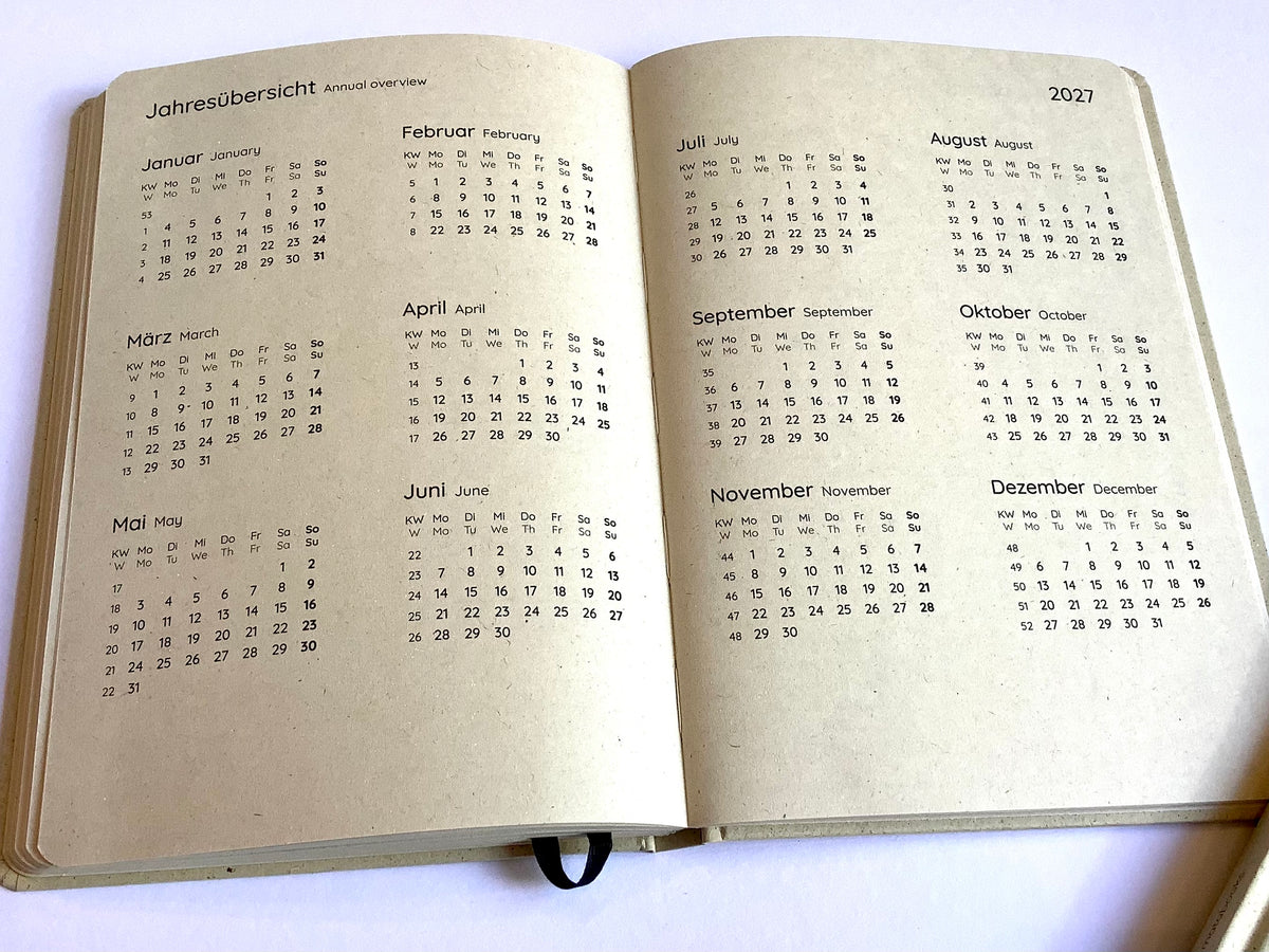 Wochenkalender A5 matabooks Graspapier vegan 2027