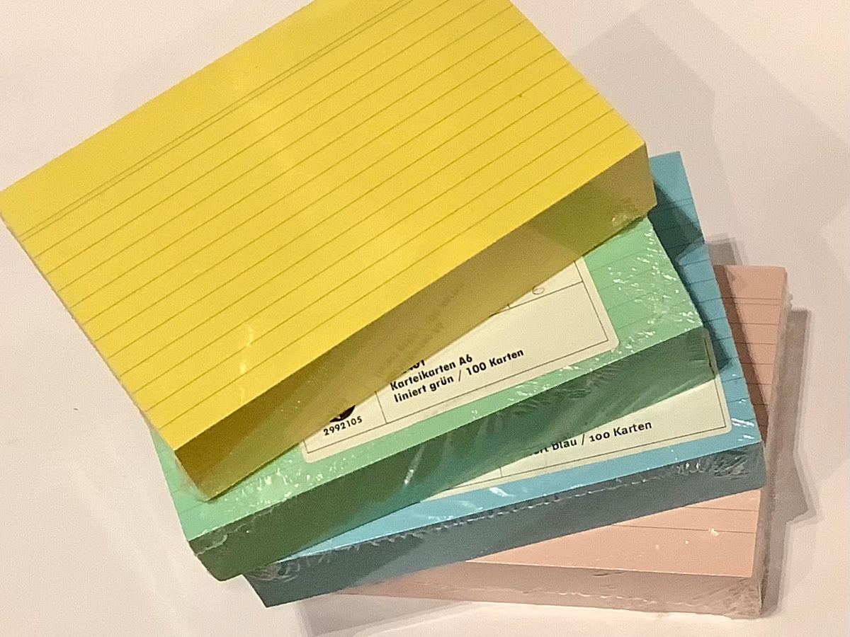 Karteikarten liniert A7 farbig 100Bl recycelt - bei Polly Paper  Schreibwaren
