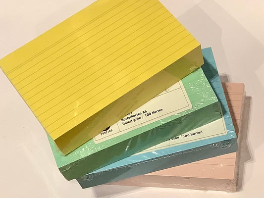 Karteikarten liniert A7 farbig 100Bl recycelt - bei Polly Paper  Schreibwaren