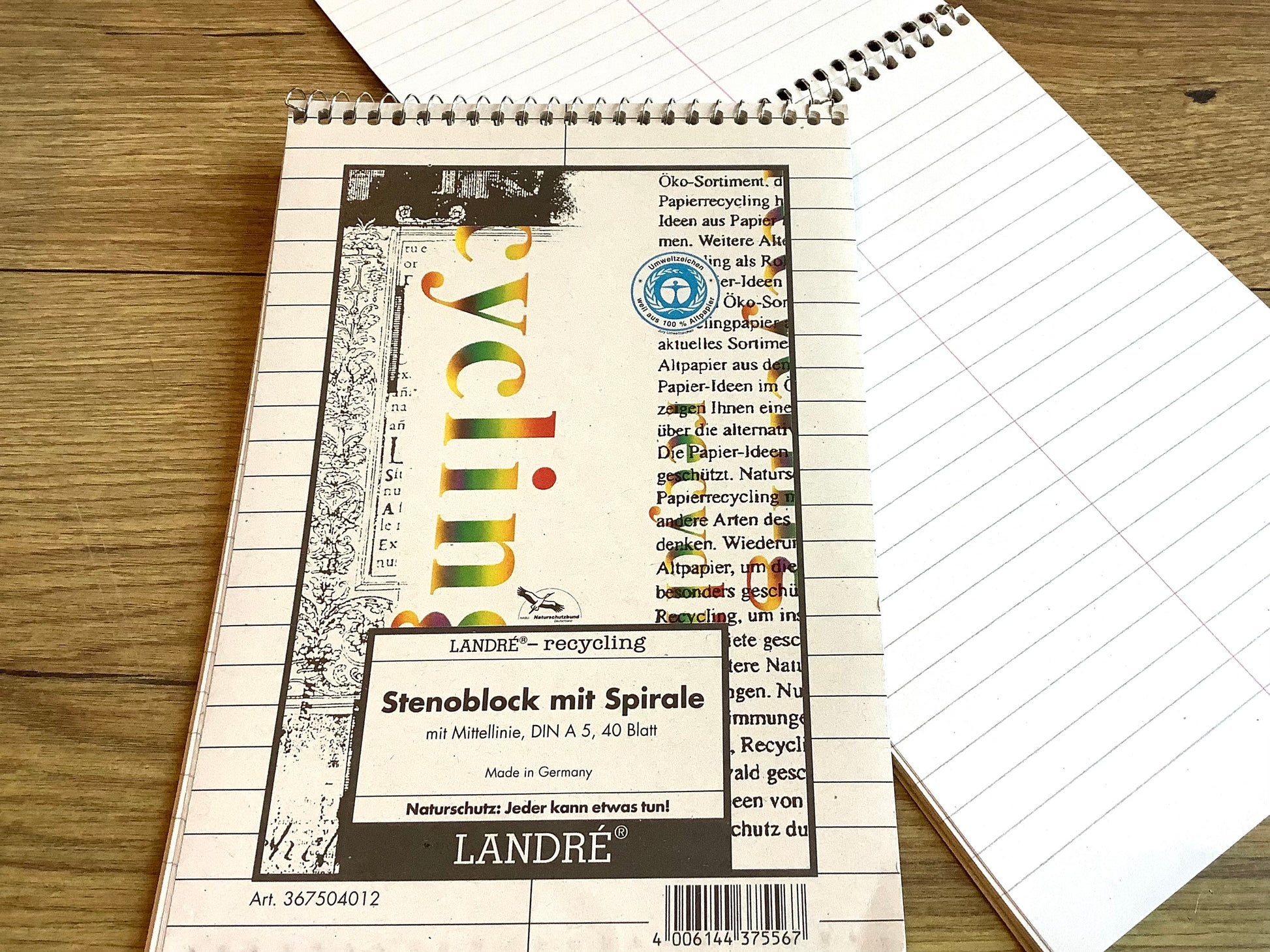 A5-Block Spiralnotizblock Stenoblock liniert - Polly Paper - Umweltfreundliche Schreibwaren
