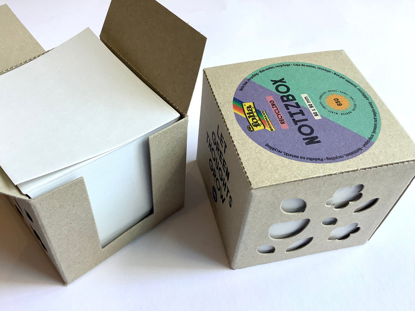 Papp-Box mit 650 losen Notizzetteln 9x9 cm