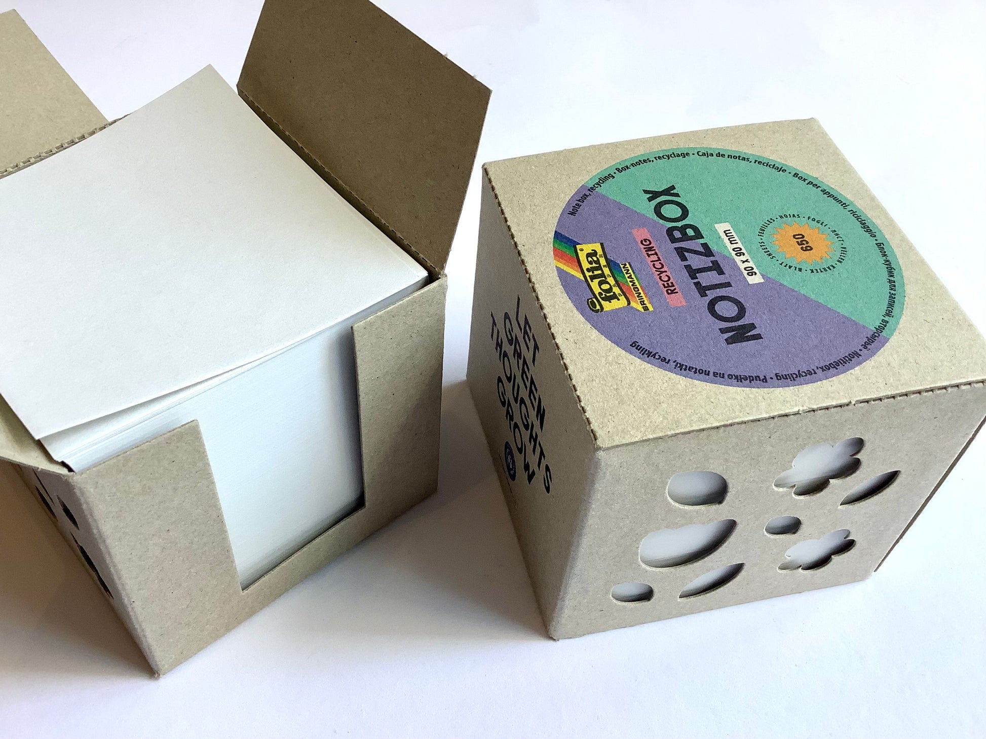 Papp-Box mit 650 losen Notizzetteln 9x9 cm