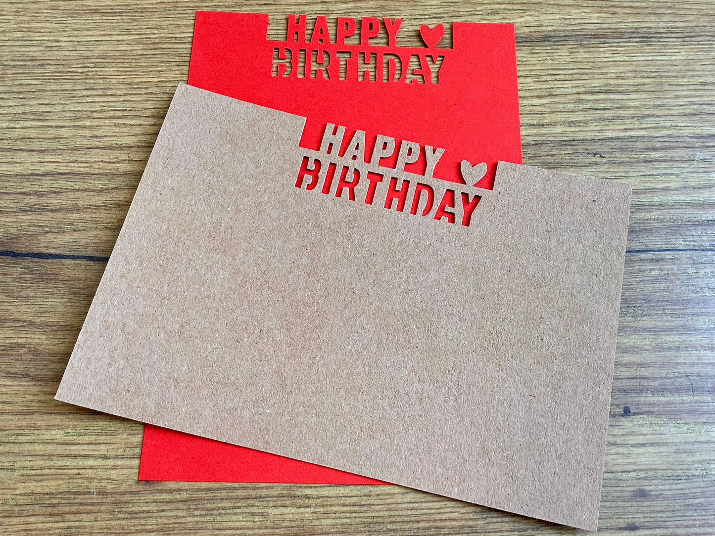 Geburtstagskarte mit den Worten happy birthday herausgestanzt