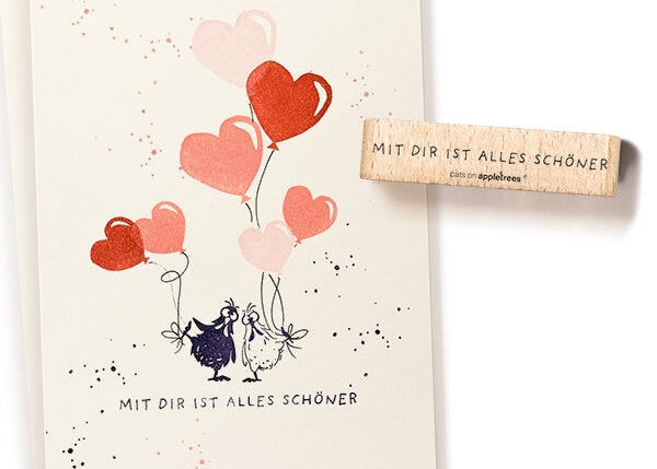 Stempel "Mit Dir ist alles schöner" (Cats on apple.)