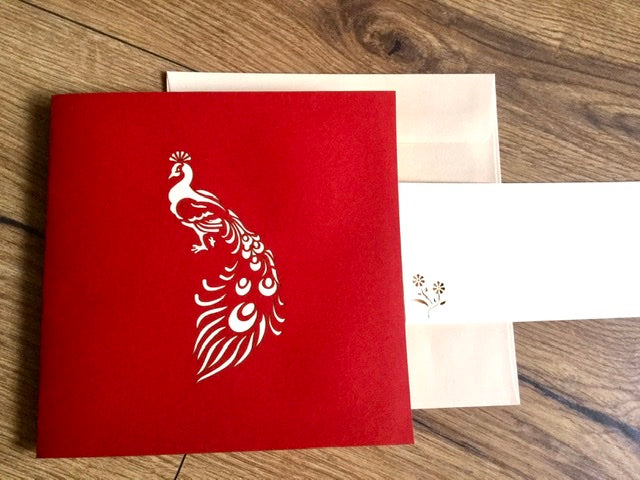 3D-Karte Pfau 15x15 Pop-up-Karte