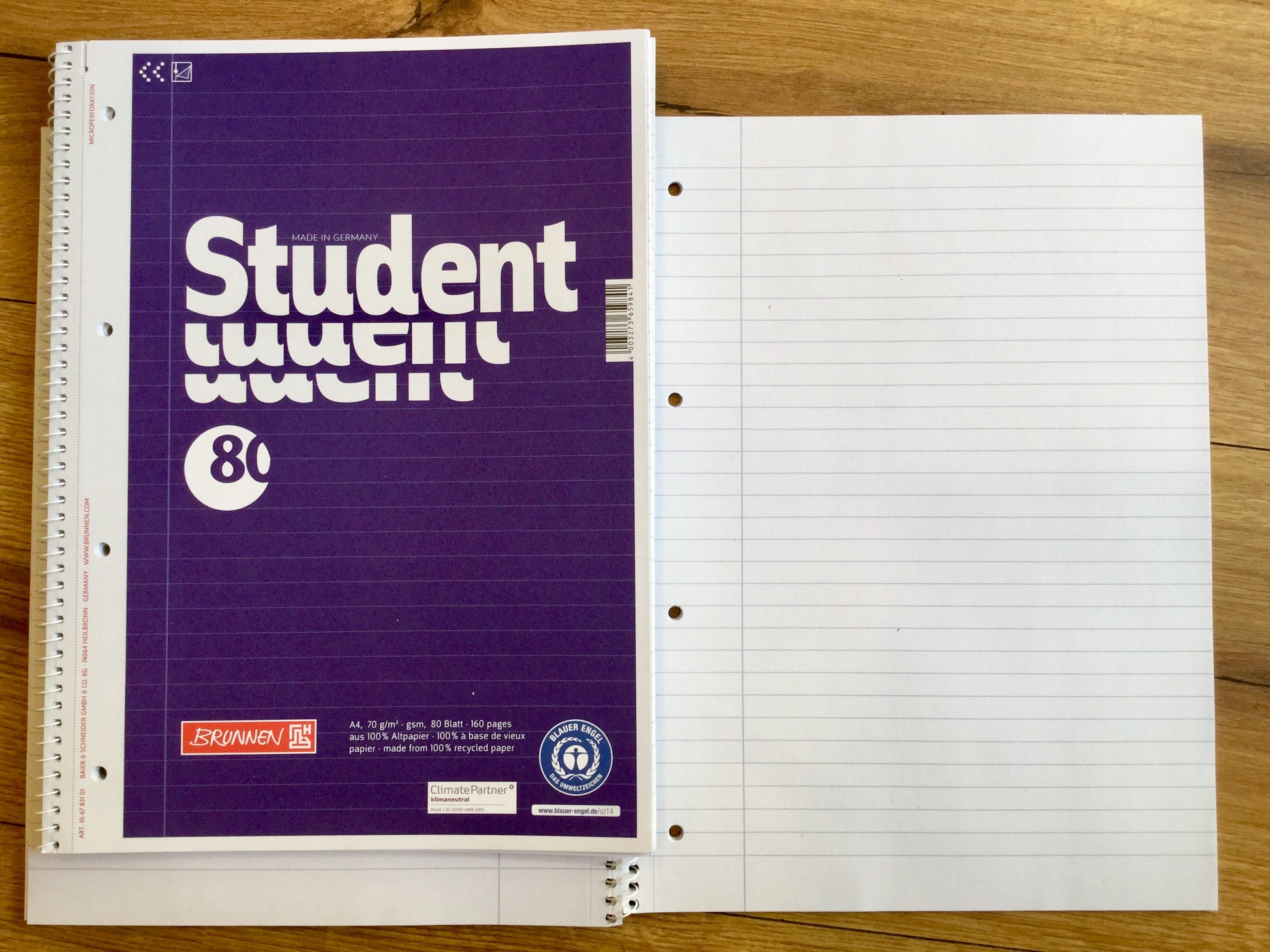 Collegeblock liniert 27 Student Brunnen RC 80Bl. - Polly Paper - Umweltfreundliche Schreibwaren